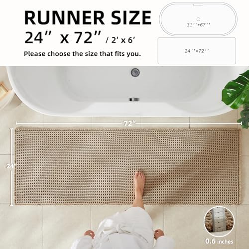 TYUU Waffle Runner Rug Bathroom, Long Boho Bath Mat, 72x24 Beige - Image 2