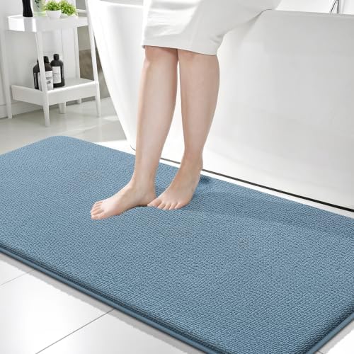 OLANLY Memory Foam Bathroom Runner Rug 59x24, Absorbent Long Mat, Airy Blue by OLANLY