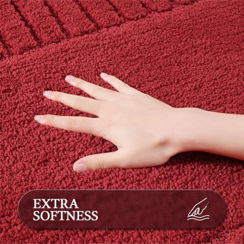 Pauwer Bathroom Rugs Set 2 Piece, Microfiber Bath Mat Set, Red - Image 3