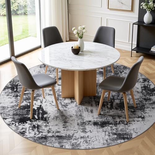 Rugflix Round Area Rugs 8Ft for Living Room, Washable Black Grey Circle Rug - Image 2
