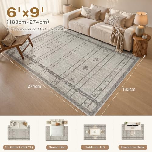 cotiled 6x9 Area Rugs for Living Room: Boho Washable Rug for Dining Room - Image 2