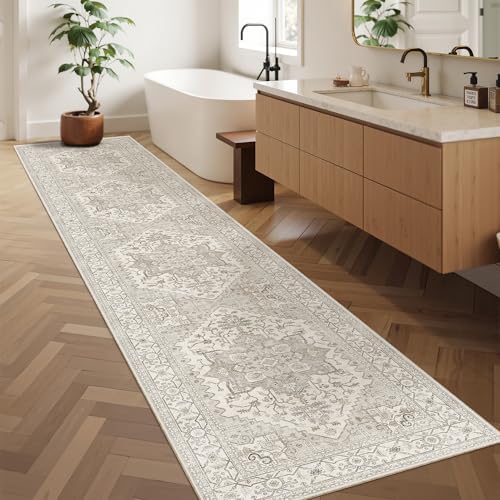 Madane Washable Runner Rugs 2x10 Long for Hallway Kitchen, Beige/Brown - Image 2