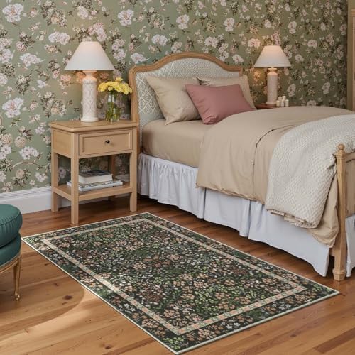 jinchan 3x5 Washable Living Room Area Rug, Vintage Floral, Black - Image 3