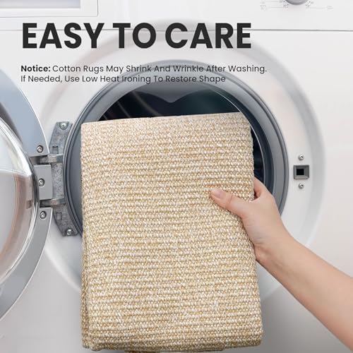 EARTHALL Washable Entryway Rug, Non Slip, 3x5 Ft, Golden Beige/White - Image 4