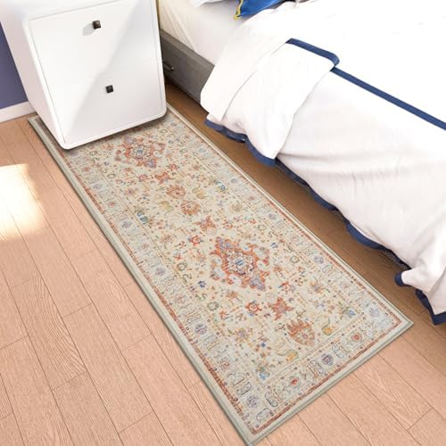 AREDO Runner Rug with Non Slip Rubber Backing 2' * 6', Washable Soft Floor Carpet for Kitchen, Hallway, Entryway Indoor, Bedroom, Laundry, Low Pile Area Rugs, Geometric Floral, Yellow Pattern - Image 7