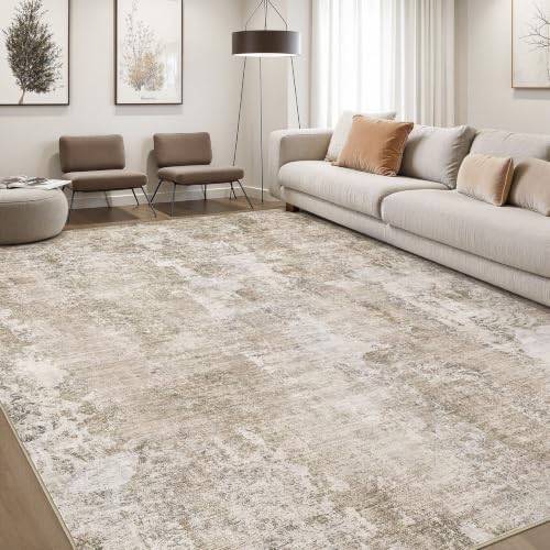 DMOYEST Area Rug Living Room Rugs - 8x10 Washable Large Soft Neutral Modern Low Pile Carpet for Bedroom Dining Room Farmhouse Home Office Indoor - Abstract Brown White by DMOYEST