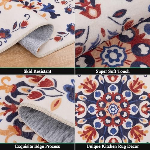 HEBE Boho Kitchen Rugs Set of 3, Non Slip Washable Kitchen Mats for Floor - Image 3