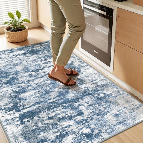 Small Area Rug 3x4 ft, Textured Non Slip Entryway Rug, Blue - Image 2