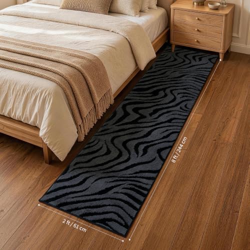 YIHOUSE Zebra Hallway Runner Rugs 2x8: Grey Washable Bathroom Rug - Image 2