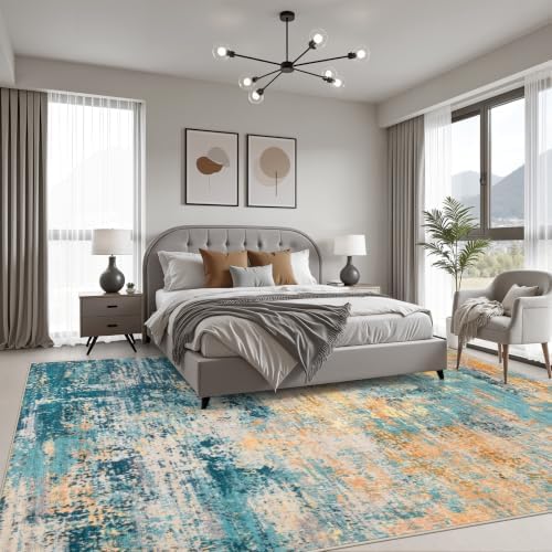 8x10 Area Rug Living Room: Modern Washable Soft Carpet Rosy Haze - Image 3