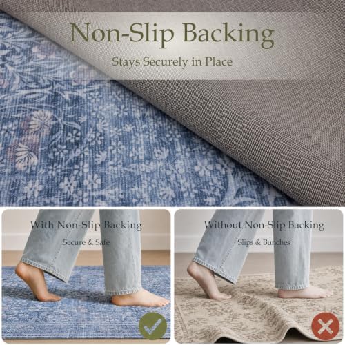 JOLLYVOGUE 8x10 Area Rugs for Living Room, Vintage Washable Rug, Blue - Image 4