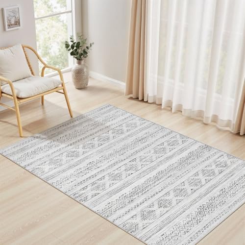 Tortania Area Rug Living Room Rugs - 3x5 Washable Soft Neutral Boho Moroccan Farmhouse Mat Indoor Floor Carpet for Bedroom Under Dining Table Home Office Decor - Ivory Gray - Image 6