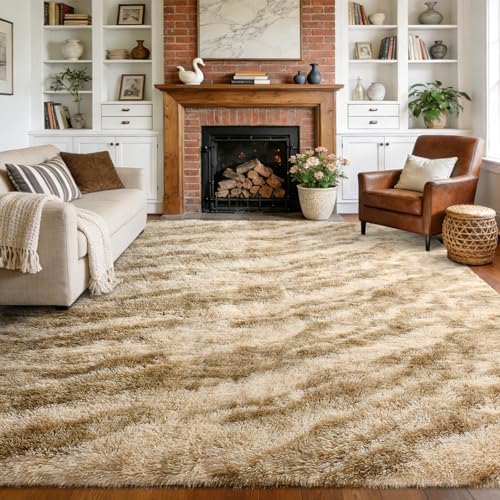 6x9 Large Fluffy Shaggy Area Rugs Non-Slip for Living Room Tie-Dyed Khaki by Unknown
