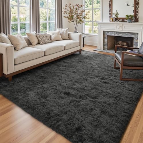 6x9 Ft Large Shag Rugs for Living Room Decor, Ultra Soft Fluffy Furry Area Rugs for Bedroom Indoor Floor, Aesthetic Carpet for Kids Home (Grey) by Cuzwlovita