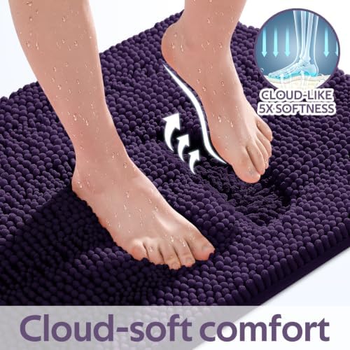 Striped Eggplant Purple Bathroom Rug Set 3 Pieces Ultra Soft, Non Slip Chenille Bath Carpet, Absorbent Plush Shaggy Bath Mats for Bathroom, Toilet, Bedroom, Kitchen - Image 4
