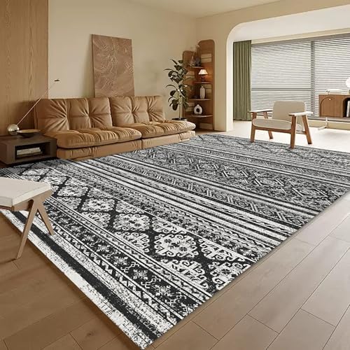 RUGSURE Washable Area Rugs 9' x 12' - 1/6 Thick - Moroccan-Inspired -Stain & Water Resistant Non-Slip - Resistant Rug for Living Room, Bedroom, Nursery, Pet & Child Friendly (Black) by RUGSURE