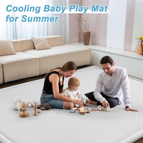 Baby Play Mat for Floor Tummy Time Nursery Rug Muscle Area Rug Playroom Rug 59x79" Elastic Foam 1.3" Thick Crawling Mat for Babies,Toddlers, Infants,Kids(Plaid Light Grey) - Image 4