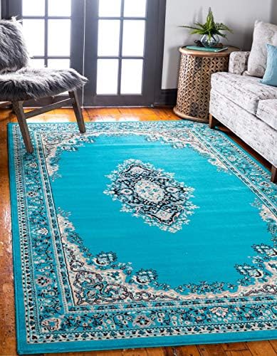 Unique Loom Reza Collection Traditional Persian Style Area Rug, 2 ft 2 in x 3 ft, Turquoise/Ivory by UniqueLoom