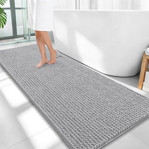 OLANLY Thick Chenille Bathroom Runner Rugs Mats 59x24, Light Grey by OLANLY