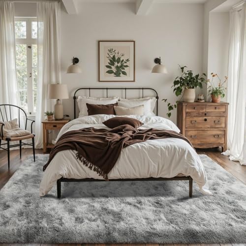 5x8 ft Rug for Living Room Fluffy Grey White Shag Rug Non-Slip Area Rugs Carpet for Bedroom Nursery Kids PlayRoom Dorm Office Indoor Modern Plush Carpets - Image 3