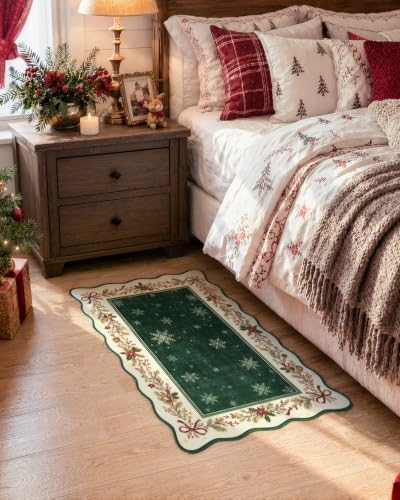 Lahome Christmas Entry Rug 2x3, Green Snowflake Bathroom Rug - Image 6