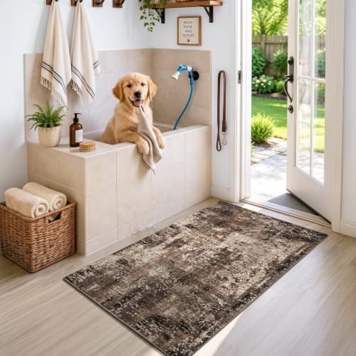 Entrance Rugs Indoor 2x4 Brown Entry Rug Washable Abstract Black Small Area Rug Non-Slip Low Pile Throw Rugs for Entryway, Kitchen Floor, Front Door Indoor Door Mat, Bathroom, Bedroom Bedside - Image 3