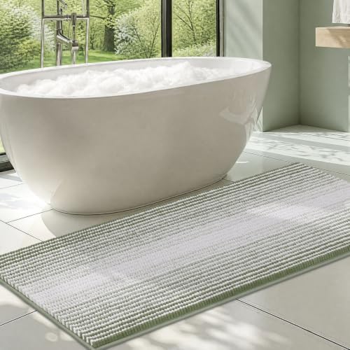 BSICPRO Large Bathroom Rugs Runner, 22x60 Striped Bath Mats, Greyish Green by BSICPRO
