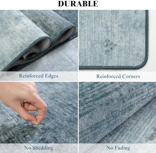 4x6 Washable Area Rug, Blue Solid Area Rugs for Living Room & Bedroom - Image 6