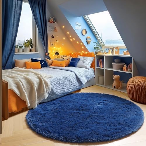 ONASAR Navy Blue Round Rugs 6ft for Living Room Bedroom, Fluffy Circle Area Rug for Kids Girls Boys Teen, Soft Plush Shaggy Carpet for Nursery Dorm Classroom Playroom Home Decor Aesthetic - Image 4