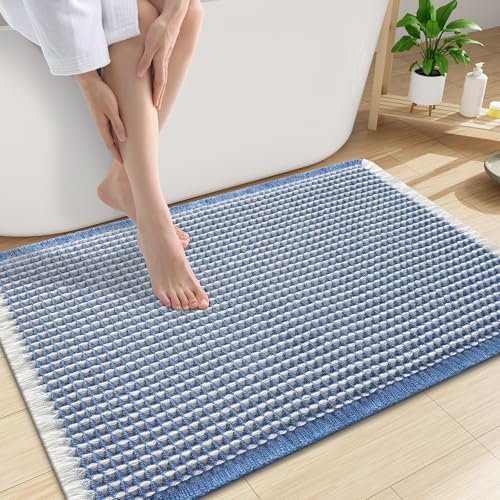 Smiry Waffle Bath Mat 30X20, Soft Absorbent Bathroom Rugs, Blue & Cream by Smiry
