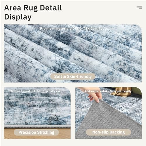 Soalmost Abstract 7x9 Area Rug for Living Room Washable Rugs Blue/Grey - Image 6