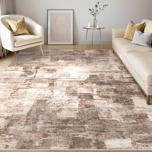 kakania Abstract 7x9 Area Rugs for Living Room: Washable Rugs Brown by kakania