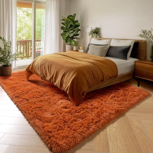 Amdrebio Burnt Orange Shag Plush Large Area Rug 6x9 for Living Room Bedroom - Image 3