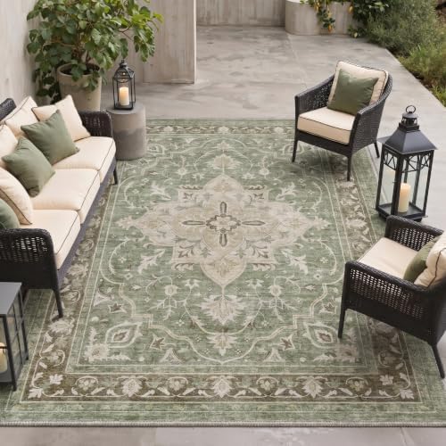 GENIMO 8x10 Outdoor Rug, Washable Quick Dry for Patio, Dusty Sage by GENIMO