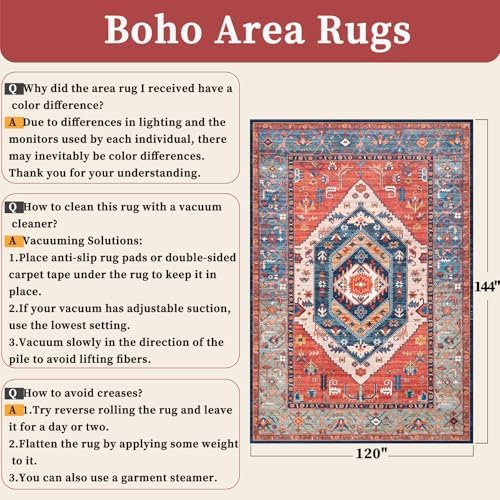 SERISSA 10x12 Washable Non Slip Boho Area Rug for Living Room，Rust - Image 6