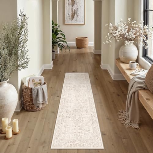 PureCozy Beige Runner Rug 2x4 Vintage Floral by PureCozy