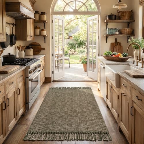 Collive 3' x 5' Indoor Entryway Rug, Boho Farmhouse Moss Green Kitchen Rug - Image 3
