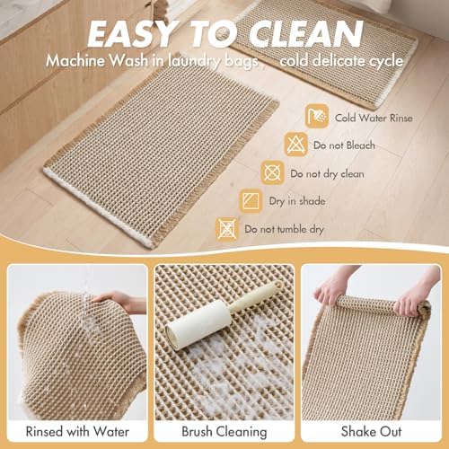 MIULEE Set of 2 Waffle Bathroom Rugs Brown&White Bath Mat 17"x24"+20"x32" - Image 7