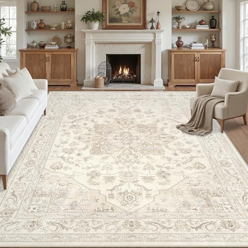 Area Rugs 9x12 Living Room: Bedroom Washable Carpet Beige White by Luxturiy