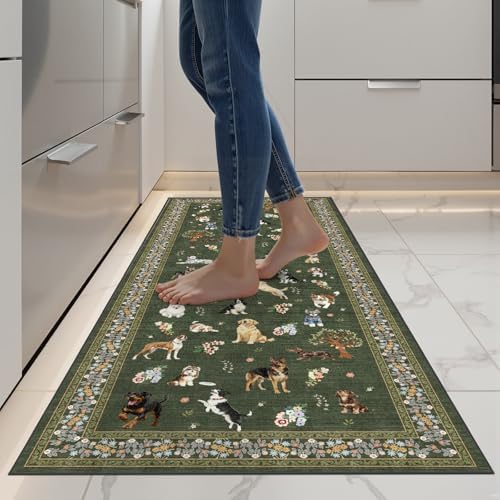 Dark Green Floral Hallway Runner Rug 2x6 for Bedroom Kitchen - Image 3