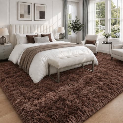 9x12 Area Rugs for Living Room: Soft Brown Fluffy Rug Shag Washable Rug Plush Fuzzy Indoor Carpet for Bedroom Nursery Playroom Girls Boys Kids Room (Brown, 9'x12') - Image 2