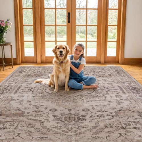 Rugshop Vintage Medallion Washable Non-Slip Area Rug, 7'10"x10' Cream - Image 6
