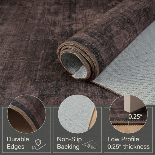 Washable 2x6 Runner Rug for Hallway, Dark Taupe Brown Low Pile Non-Slip Long Kitchen Runner Rugs for Bathroom Laundry Room, Boho Vintage Traditional Eclectic Stain Resistant Carpet - Image 4