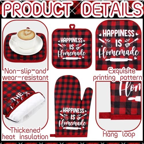 Fourluoo 10 Pcs Red Black Buffalo Plaid Christmas Kitchen Decor Set - Image 5