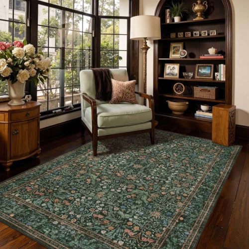 Rugxara Green Floral 4x6 Area Rug Washable Rug for Living Room Bedroom