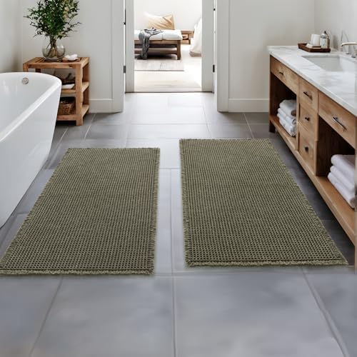 MIULEE Set of 2 Waffle Bathroom Runner Rugs Green 2'x4'(24"x48") by MIULEE