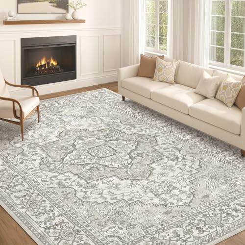 EIEIHOUSE Washable 10x14 Area Rugs for Living Room Ivory Light Greige by EIEIHOUSE