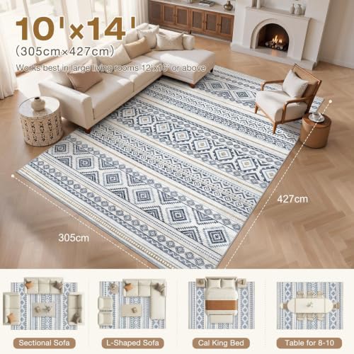 cotiled Boho 10x14 Area Rug for Living Room: Large Moroccan Washable Rug - Image 7