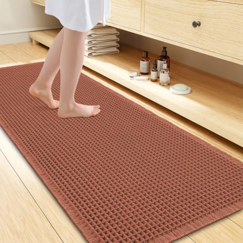 Smiry Waffle Bath Mat 47X24, Extra Soft Absorbent Bathroom Rugs, Orange by Smiry