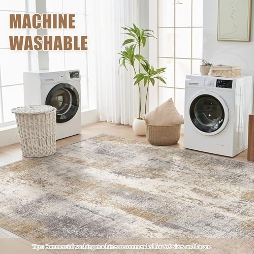 DMOYEST Area Rug Living Room Rugs - 8x10 Washable Large Soft Indoor Neutral Modern Abstract Low Pile Rug Carpet for Bedroom Dining Room Farmhouse Home Office - Brown Grey - Image 6